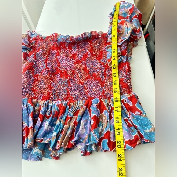 Anthropologie Love the Label Floral Print Smocked Ruffle Cropped Top Sz S - Picture 9 of 11